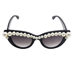 fashion cat-eye frame pearl gradient color anti-ultraviolet large frame sunglasses