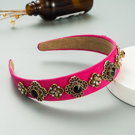 Baroque retro crystal flower wide-brimmed fabric diamond bridal headband's discount tags