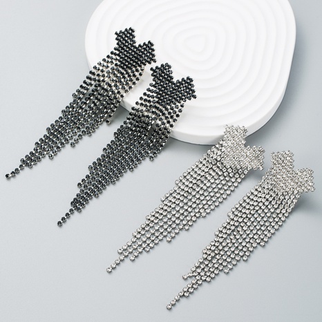 diamond-studded rhinestone love long tassel drop earring's discount tags
