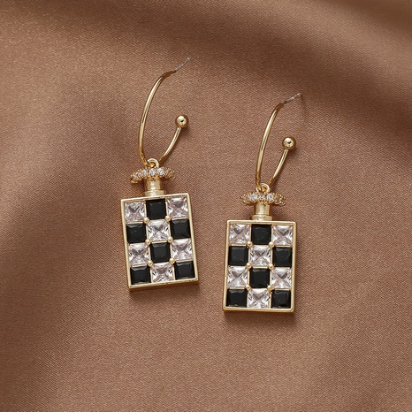 fashion rhinestone checkerboard C-shaped perfume bottle creative earrings's discount tags