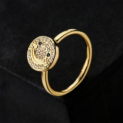 fashion rotatable smiley open ring female copper plated real gold zircon jewelry