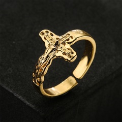 European and American religious jewelry copper plated 18K gold cross Jesus shape open ring