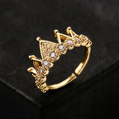 fashion real gold electroplated copper micro-inlaid zircon crown geometric open ring