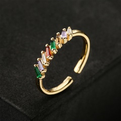 Europe and America copper plated 18K gold T square color zirconium open ring