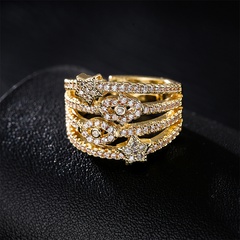 European and American luxury AAA zircon real gold plating opening adjustable copper ring