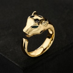 Europe and America new copper plated 18K gold green eye zircon leopard open ring