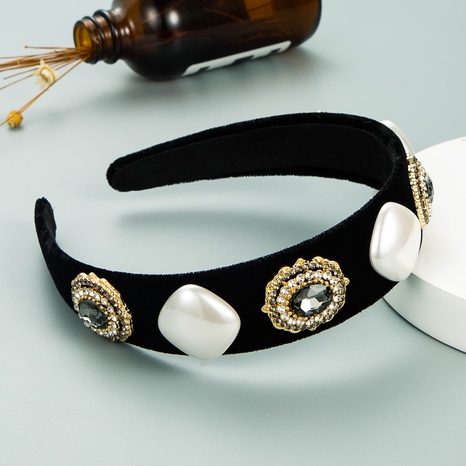 baroque personality retro fabric wide-brimmed imitation pearl headband  NHLN592757's discount tags