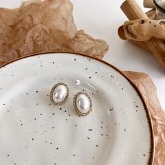 Retro palace style white pearl rhinestone vintage earrings simple jewelry female