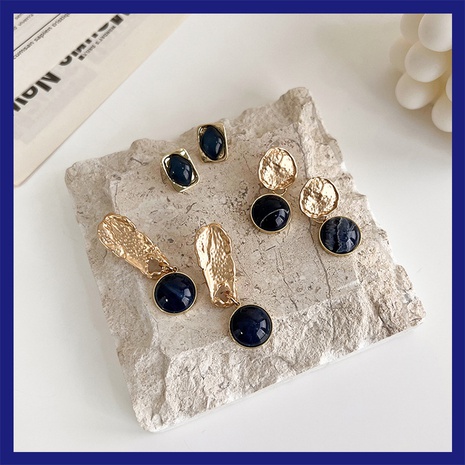 Klein blue earrings series niche Korean drip round gemstone earrings's discount tags