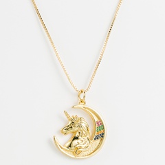 creative copper micro-inlaid zircon moon unicorn pendant necklace wholesale