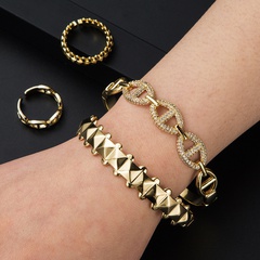 fashion copper gold-plated micro-inlaid zircon geometric bracelet ring set
