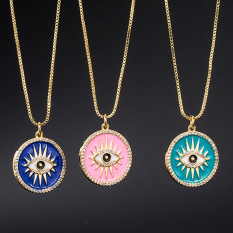 fashion gold-plated copper micro-inlaid zircon Devil's Eye Drop Oil Round Pendant Necklace's discount tags