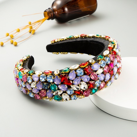 baroque wide-edge colored glass diamond shiny fashion headband NHLN585039's discount tags