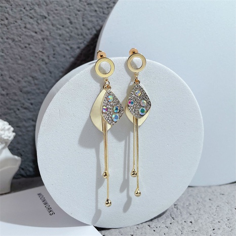 fashion new water drop zircon color metal tassel earrings's discount tags
