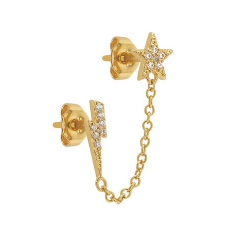 S925 silver needle star lightning diamond chain double pierced earrings's discount tags