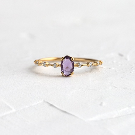 anillo femenino de oro de 18k de lujo ligero anillo de cobre simple de circonita púrpura geométrica's discount tags