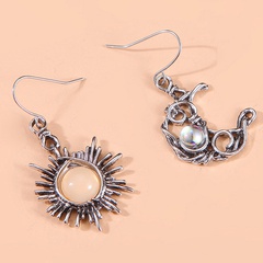retro sun moon asymmetric pendant fashion moonstone earrings
