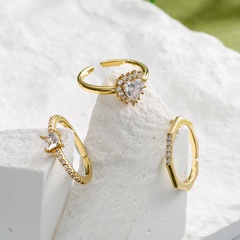 fashion micro-inlaid zircon peach heart row diamond 18K gold-plated copper ring