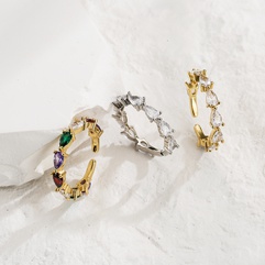fashion micro-inlaid zircon drop-shaped row diamond 18k gold-plated copper ring