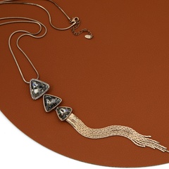 classic fashion three triangle long tassel inlaid rhinestone copper sweater chain