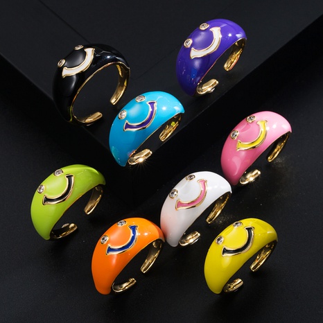 fashion new smiling face copper oil drop opening ring wholesale's discount tags