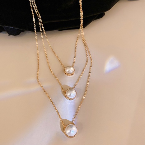 Chaîne de clavicule de collier de perles multicouche rétro coréen's discount tags