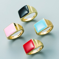 fashion copper dripping oil square hip-hop geometric open ring wholesale
