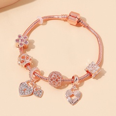 European and American creative peach heart copper rhinestone flower bracelet