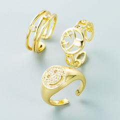personnalité de la mode cuivre plaqué or micro-set zircon géométrique smiley anneau ouvert réglable anneau