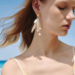 fashion simple white flower petal long earrings
