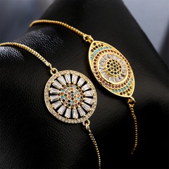 fashion zircon disc Devil's eye geometric gold bracelet with adjustable pull