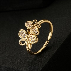 European and American hot sale open ring copper plated gold zircon butterfly ring