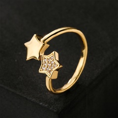 new copper micro-inlaid zircon jewelry 18K gold plated five-pointed star open ring