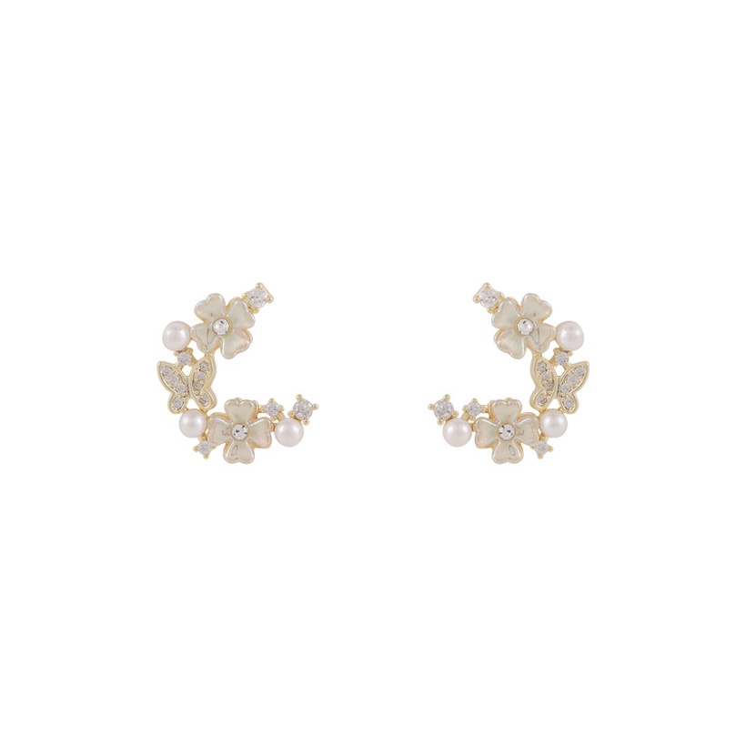 Bijoux Fins Bijoux En Cuivre & Zircon | Boucle D39oreille Simple En Forme De Fleur De Coquille De Papillon Et De Zircon Microincrust - KY31822