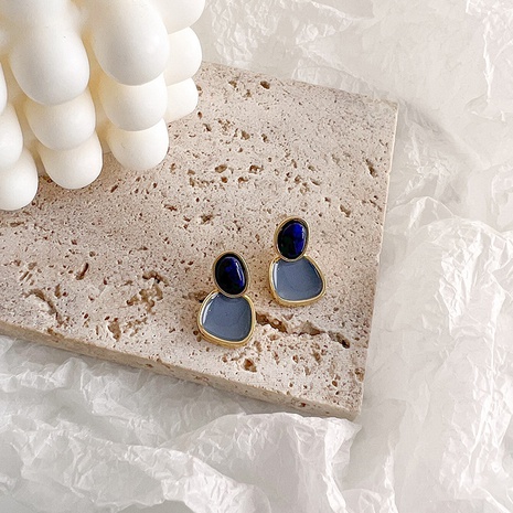 Irregular blue oil dripping square simple and compact fashion earrings's discount tags