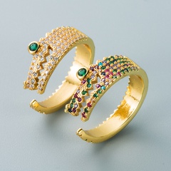 fashion personality copper-plated gold micro-set zircon geometric crocodile ring hip-hop open ring