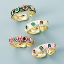 fashion copper plated 18K gold inlaid zircon drip oil ring enamel color craft colorful gem ethnic style ringpicture15