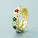 fashion copper plated 18K gold inlaid zircon drip oil ring enamel color craft colorful gem ethnic style ringpicture17