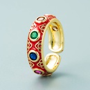 fashion copper plated 18K gold inlaid zircon drip oil ring enamel color craft colorful gem ethnic style ringpicture18