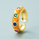 fashion copper plated 18K gold inlaid zircon drip oil ring enamel color craft colorful gem ethnic style ringpicture19