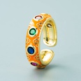 fashion copper plated 18K gold inlaid zircon drip oil ring enamel color craft colorful gem ethnic style ringpicture27