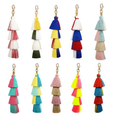 multi-color three-layer four-layer cotton tassel pendant keychain's discount tags