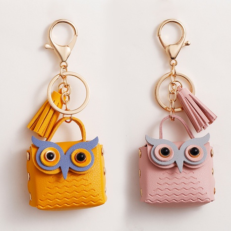 European and American creative new PU leather owl tassel keychain's discount tags