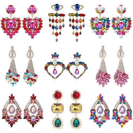 Boucles d'oreilles de luxe en alliage flash avec diamants et pierres précieuses colorées's discount tags