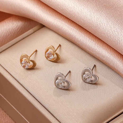 simple heart fashion metal zircon heart copper earrings's discount tags