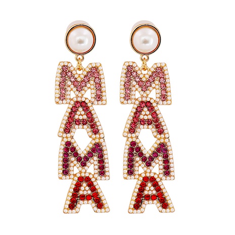 Nuevos pendientes de MAMA con letras de diamantes de imitación de perlas simples exageradas's discount tags