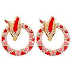Ins Stil Persönlichkeit Cartoon Schlange rotes Element geometrische Tropfen Öl Ohrringe Mode kreative Ohrringe
