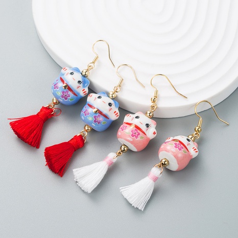 fashion Chinese style cute little fortune cat alloy earrings NHLN558795's discount tags