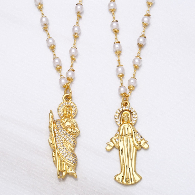 Virgin Mary Pendant Pearl Zircon Religious Copper Necklace Accessories Wholesale