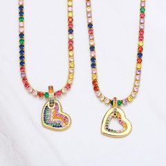 Colorful zircon necklace full zircon heart necklace European and American necklace